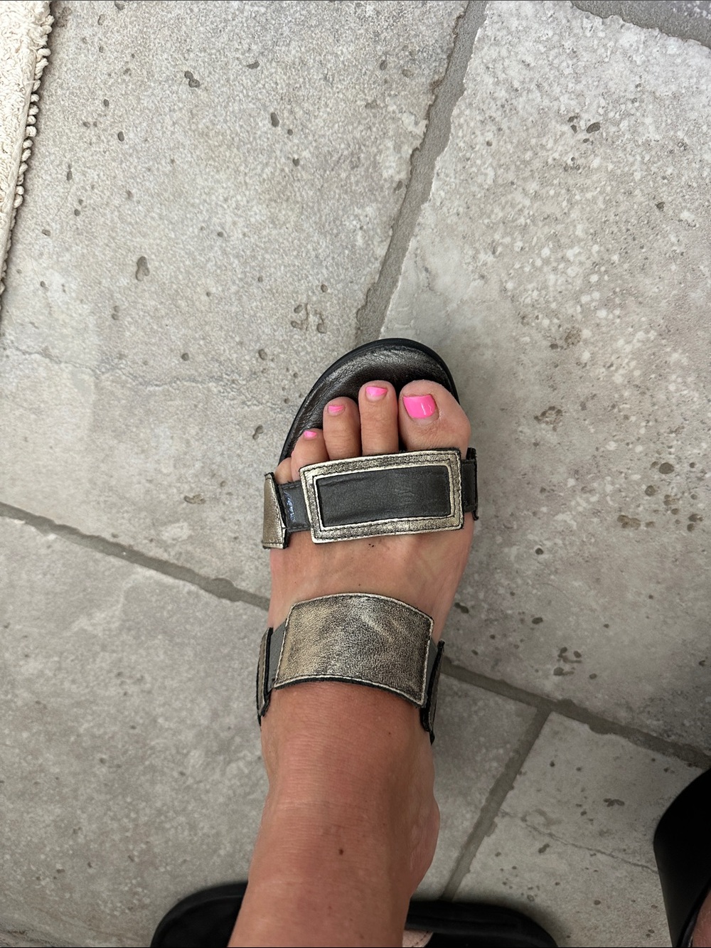 Naot Metallic Double-Strap Slide Sandal - Pewter Black Accents
